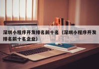 深圳小程序開(kāi)發(fā)排名前十名（深圳小程序開(kāi)發(fā)排名前十名企業(yè)）